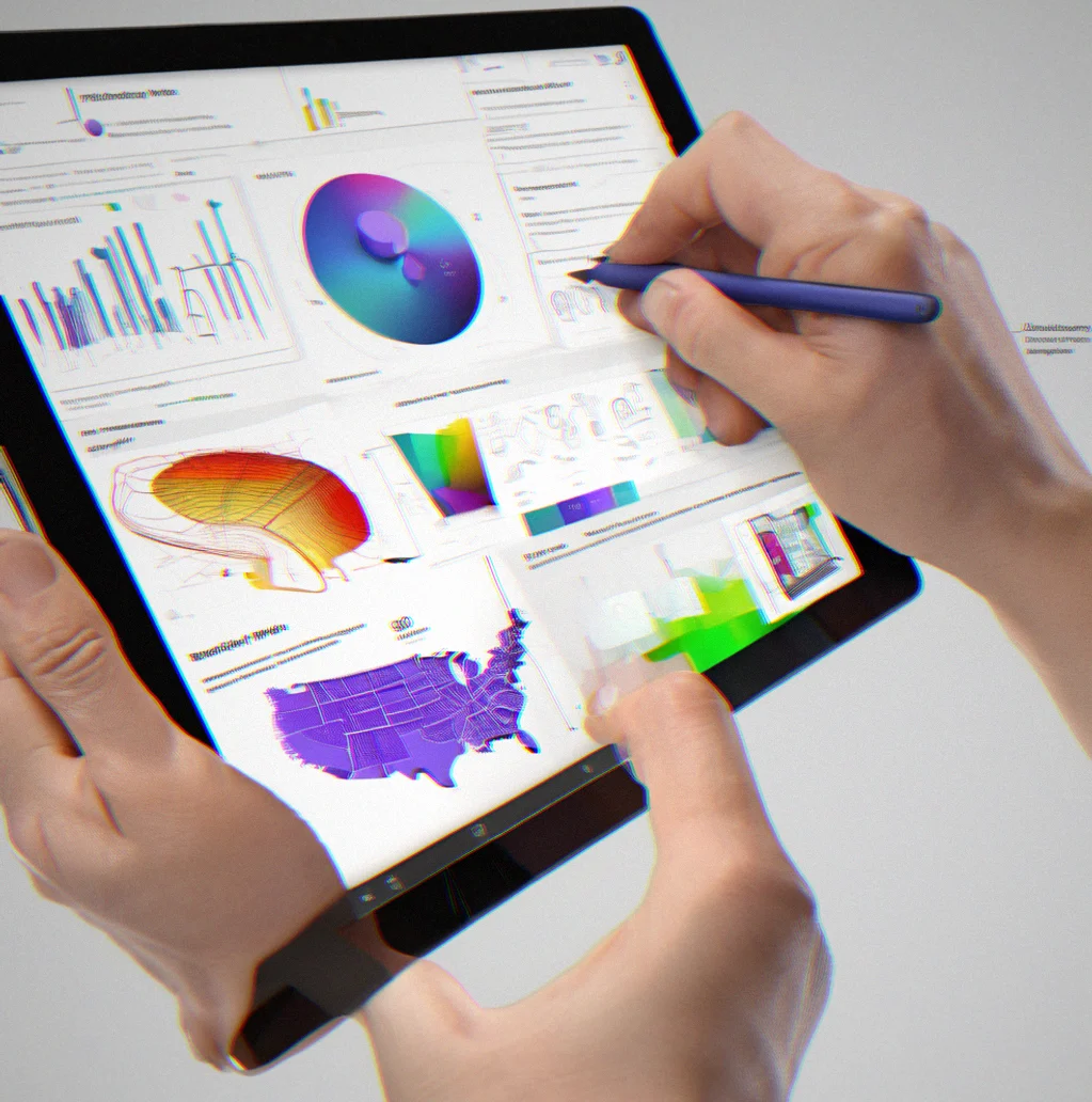 3D WebGL visualization on tablet device showing interactive color density portfolio heat map with real-time data streaming