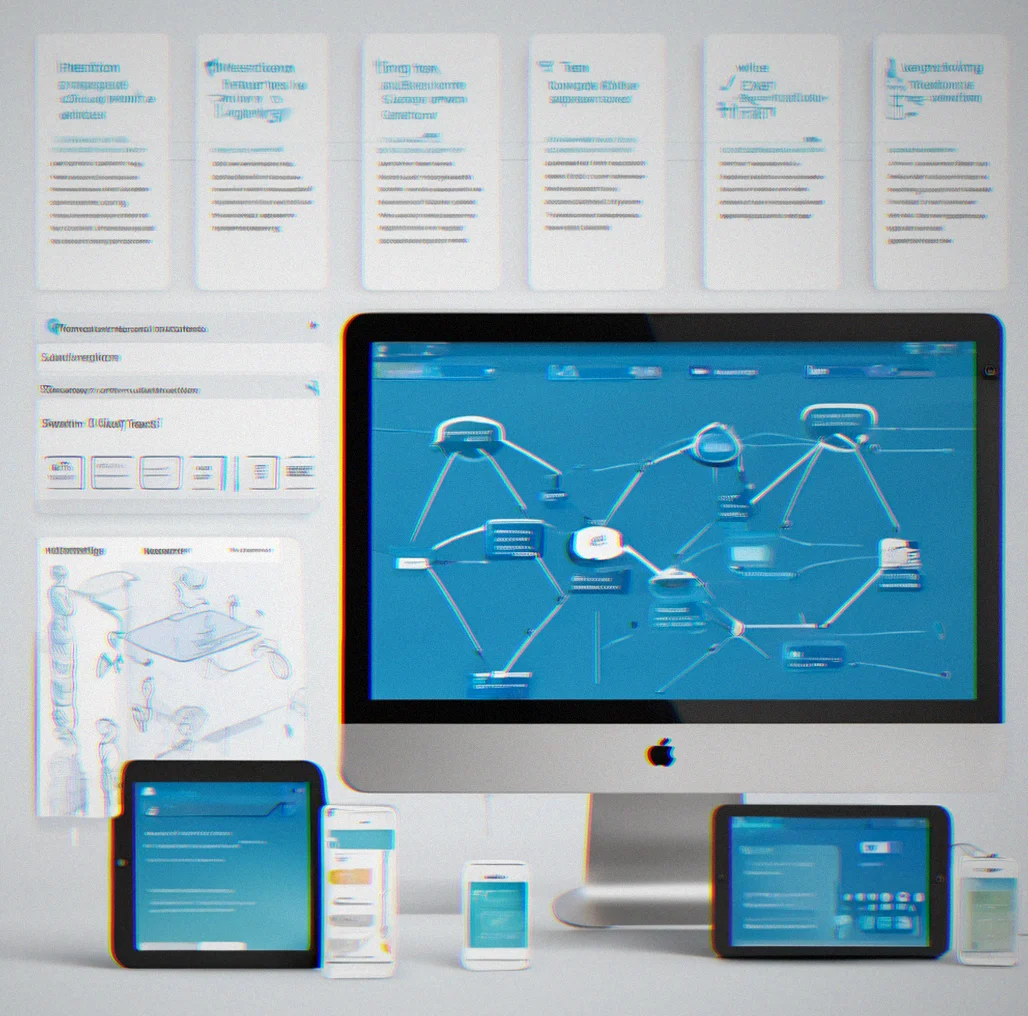 Motion design timeline showing choreographed interactions flowing across multi-step form submission interface